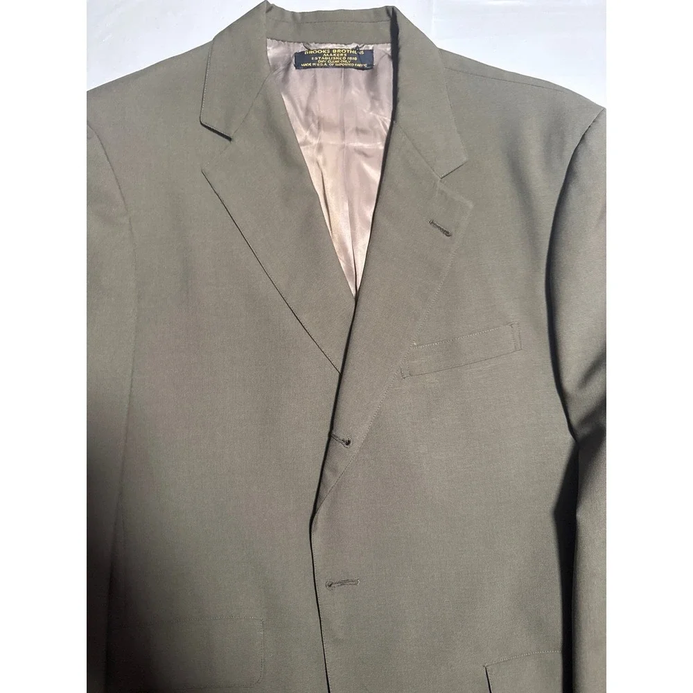 Brooks Brothers Blazer Men 41R Olive Green Excellent 100% Wool 2-Button USA Made